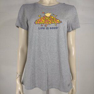 NWT Life is Good gray Crew Neck Winnie Leaf Pile crusher tee ladies Medium